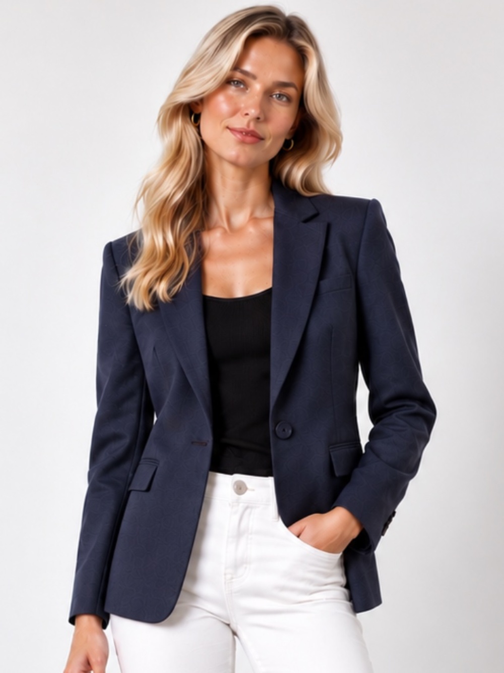 BCBG MAX AZRIA Brayden Stretch Knit Blazer Heather Dark Ink Navy XS EUC
